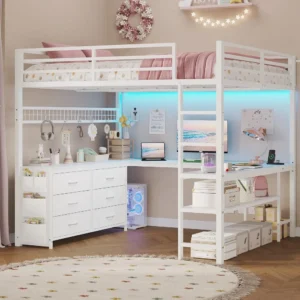 Loft Bed Full Size with storage shelves and drawers