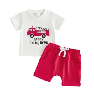 Baby Boy Fire Truck Short Sleeve T-shirt and Shorts Set
