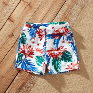 Tropical Plant Print Boys' Swim Trunks