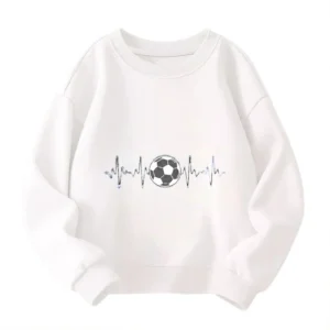 Kids' Crew Neck Sweatshirt - Soccer Ball Heartbeat, White Pullover