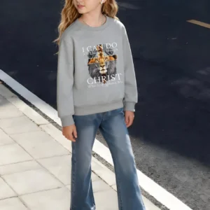 Kids Crew Neck Sweatshirt Lion Cross I Can Do All Things Through Christ