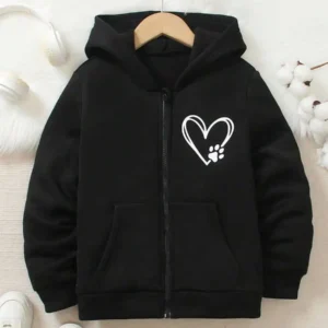 Zip-Up Hoodie for Girls  Heart and Paw Print
