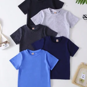 5-Pack Solid Color Short Sleeve T-Shirts for Boys, Soft Cotton