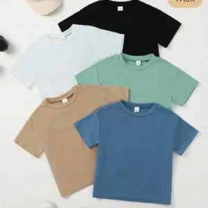 5-Pack Kids Solid Color Short Sleeve T-Shirts for Casual Wear