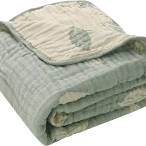 Organic Cotton Muslin Baby Blanket, Sage Green Jacquard, 43x43 Inches