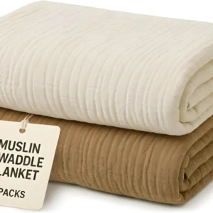 Soft Muslin Swaddle Blankets Pack of 2, Light Brown and Beige, Large 40x40 Inches