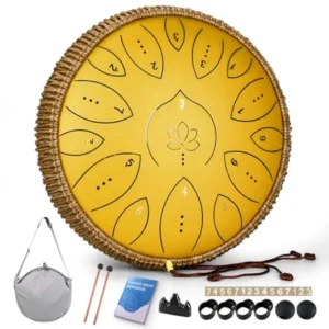 Steel Tongue Drum, 13 Inches 15 Notes, 440hz, with Song Book ,Mallets