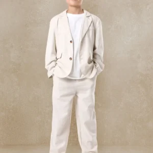 Cream Linen-Blend Two-Piece Suit for Boys - Smart Casual Blazer & Trousers Set