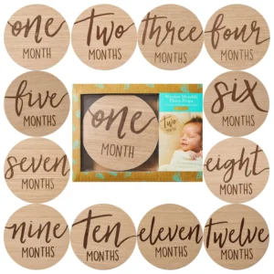 Wooden Baby Milestone Discs Set, Neutral Newborn Gift