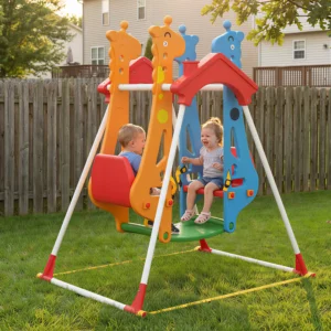 Face To Face A-Frame 2 Seat Toddler Swing with Safety Belts Giraffe Design