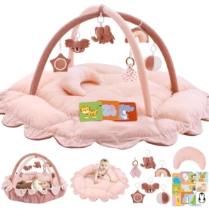 Baby Play Gym with Convertible Mat, 6 Sensory Toys for Newborn to Toddler