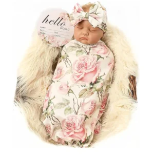 Vintage Flower Newborn Baby Girls Swaddle Set with Headband