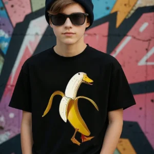 Boys Banana Animal Graphic Cotton Tees, Black Casual Summer