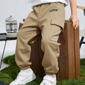 Black Loose Fit Cargo Pants, Drawstring Waist, Multiple Pockets