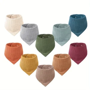 10-Pack Soft Muslin Drool Bibs, 100% Cotton Breathable Bandana Bibs