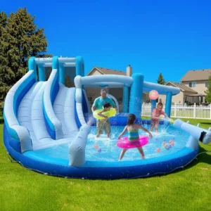 Inflatable Water Slide for Adults & Kids, Double Water Slides, Bounce House