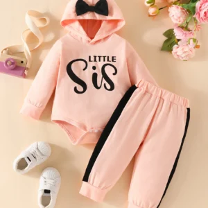 Baby Girl - "Little Sis" Letter Print Hoodie and pants