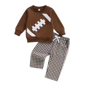 Baby Boys Plaid Pants with Football Pullover